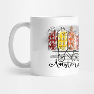 Color splash Amsterdam skyline and bicycle Mug